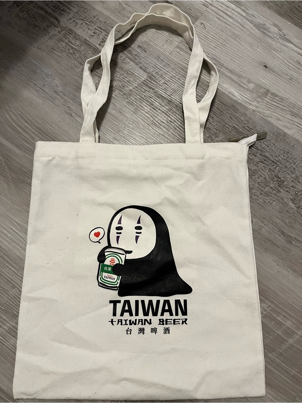 Taiwan Beer Graphic White Canvas Tote Bag with No-Face